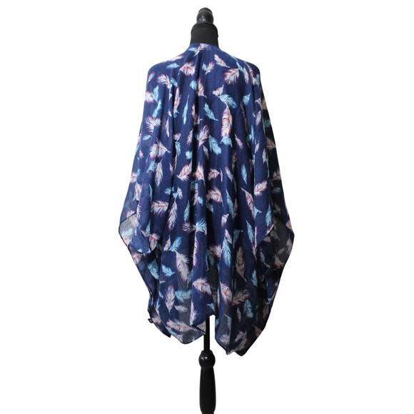 Lane Bryant Sheer Feather Print Open Front Kimono Cardigan Wrap - Picture 3 of 10